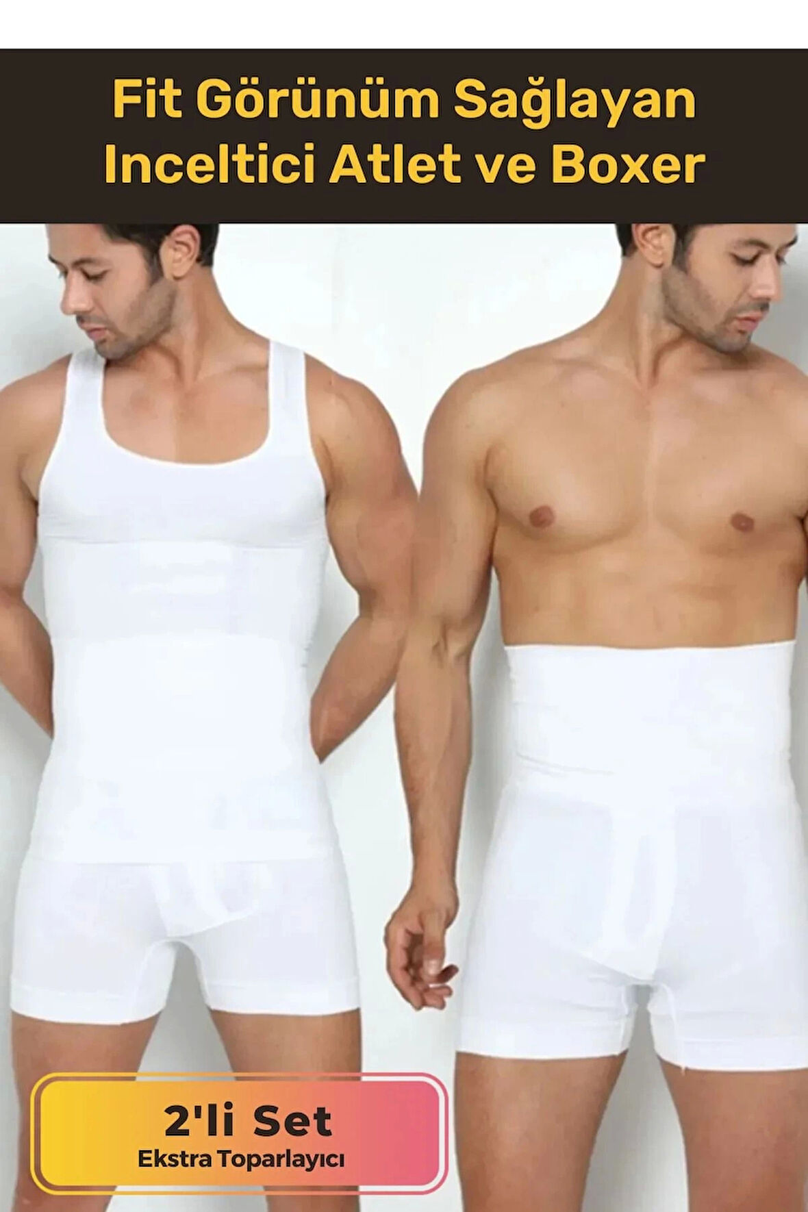 Özel Üretim Fit Görünüm Sağlayan Inceltici Rahat Atlet Ve Boxer Inceltici Erkek Korse 2'li Set