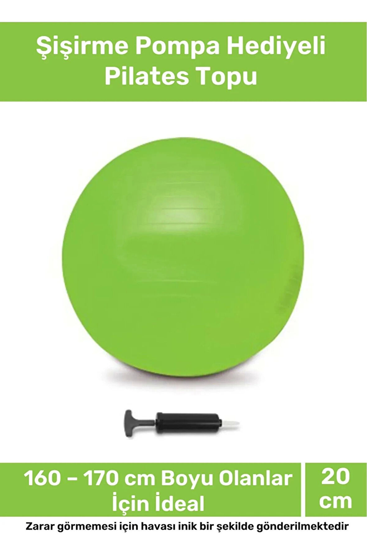 Deluxe Serisi Dayanıklı Yüksek Kalite Mini Gymball 20 cm Yeşil Pilates Topu Şişirme Pompa