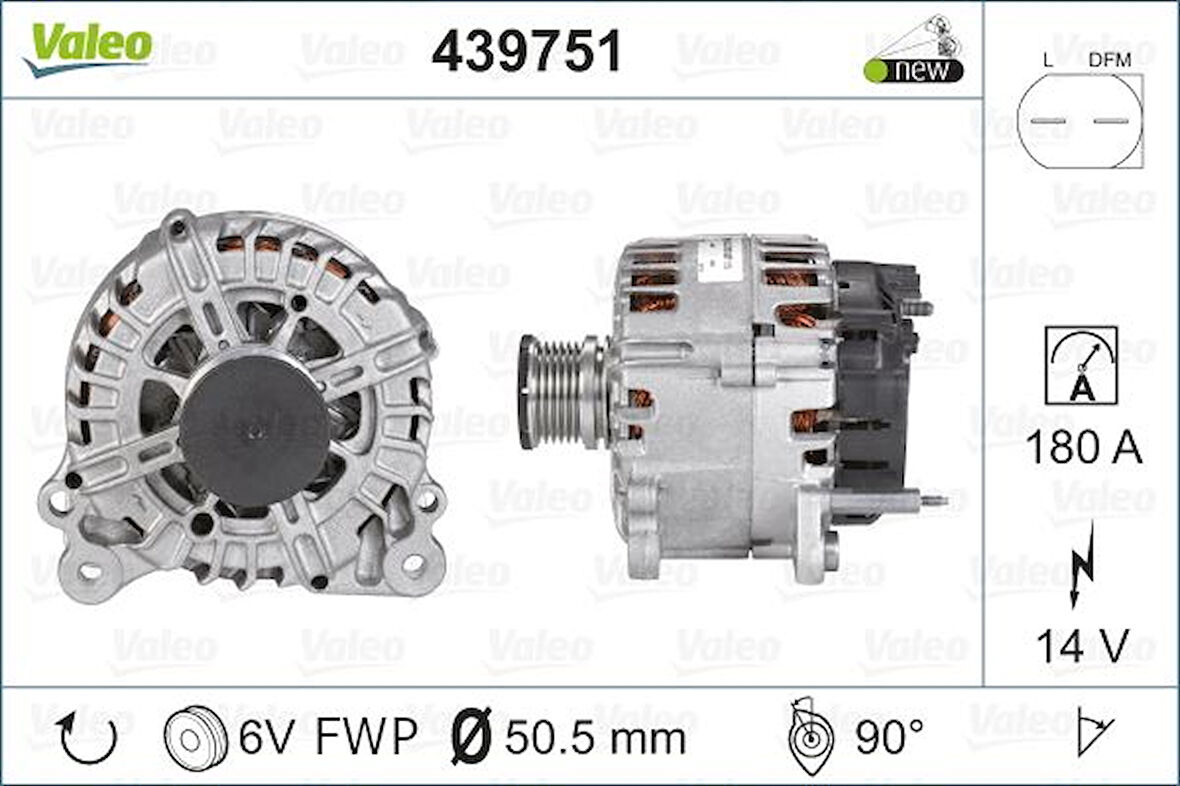 Vag Alternator 12v 180a Bosch Tip Superb 08>15 Passat 07>11 Crafter 11>16 T6 T7 10> - Valeo 439751