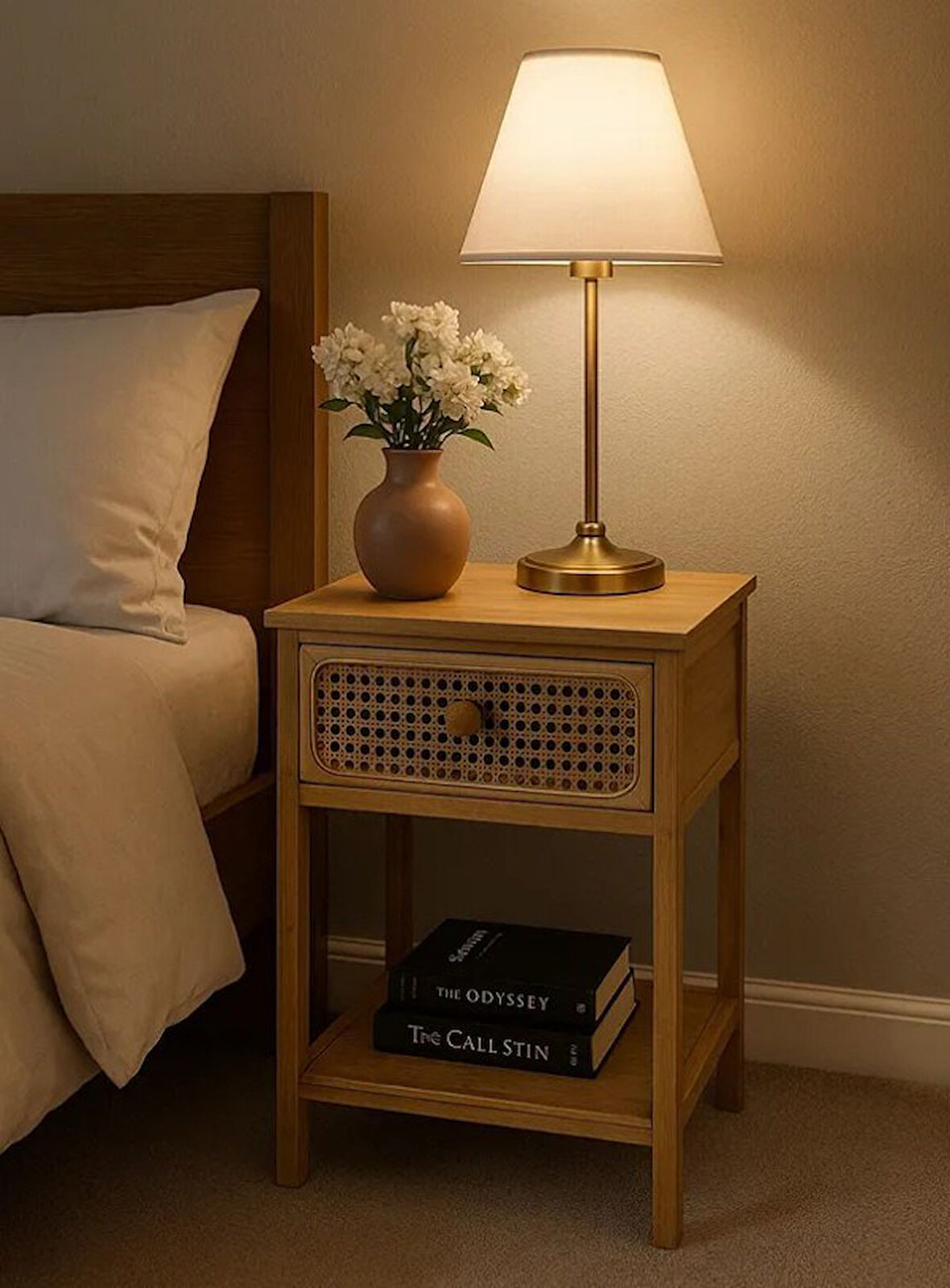 Bambu 2 Katlı Çekmeceli Oturma Odası Yatak Odası Komodini Rattan Komodin