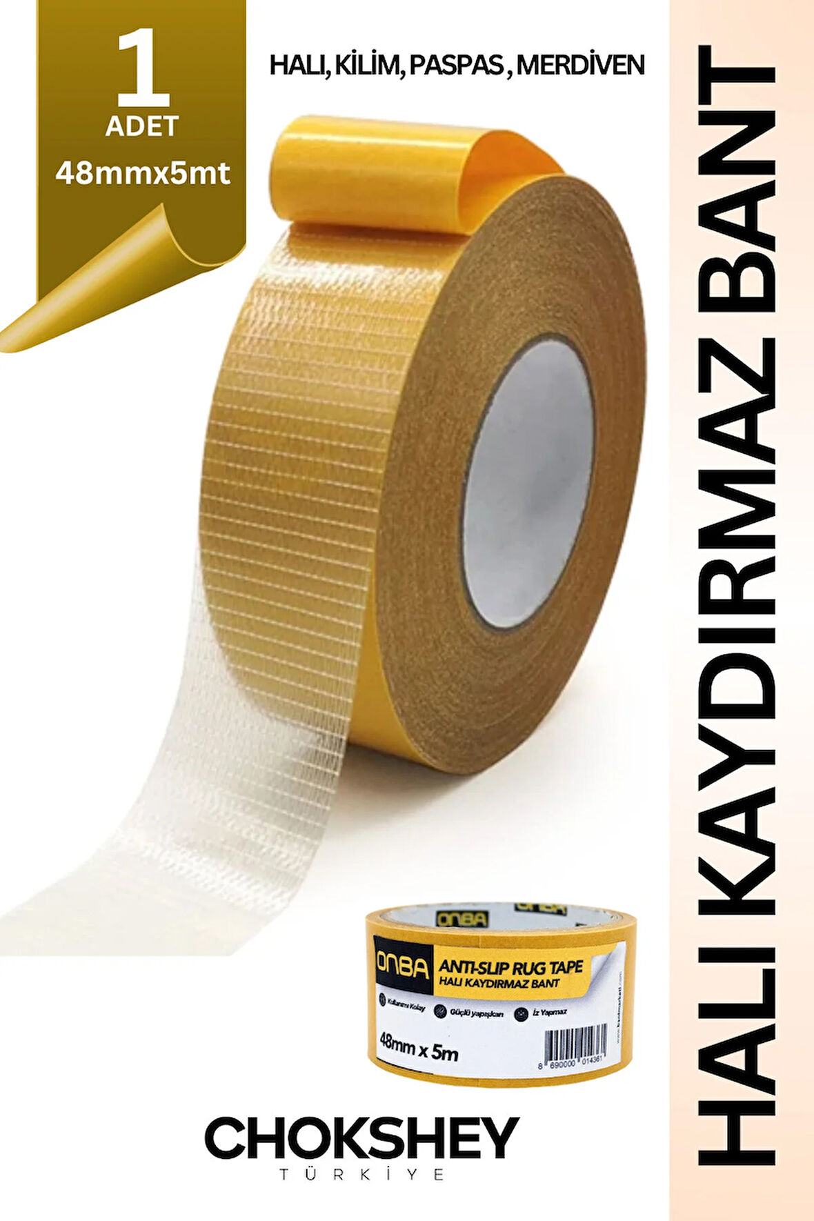 Premium İz Yapmaz Halı Kilim Sabitleme Yapıştırma Kaydırmaz Çift Taraflı Bant 48mm X 5mt - 1 Adet