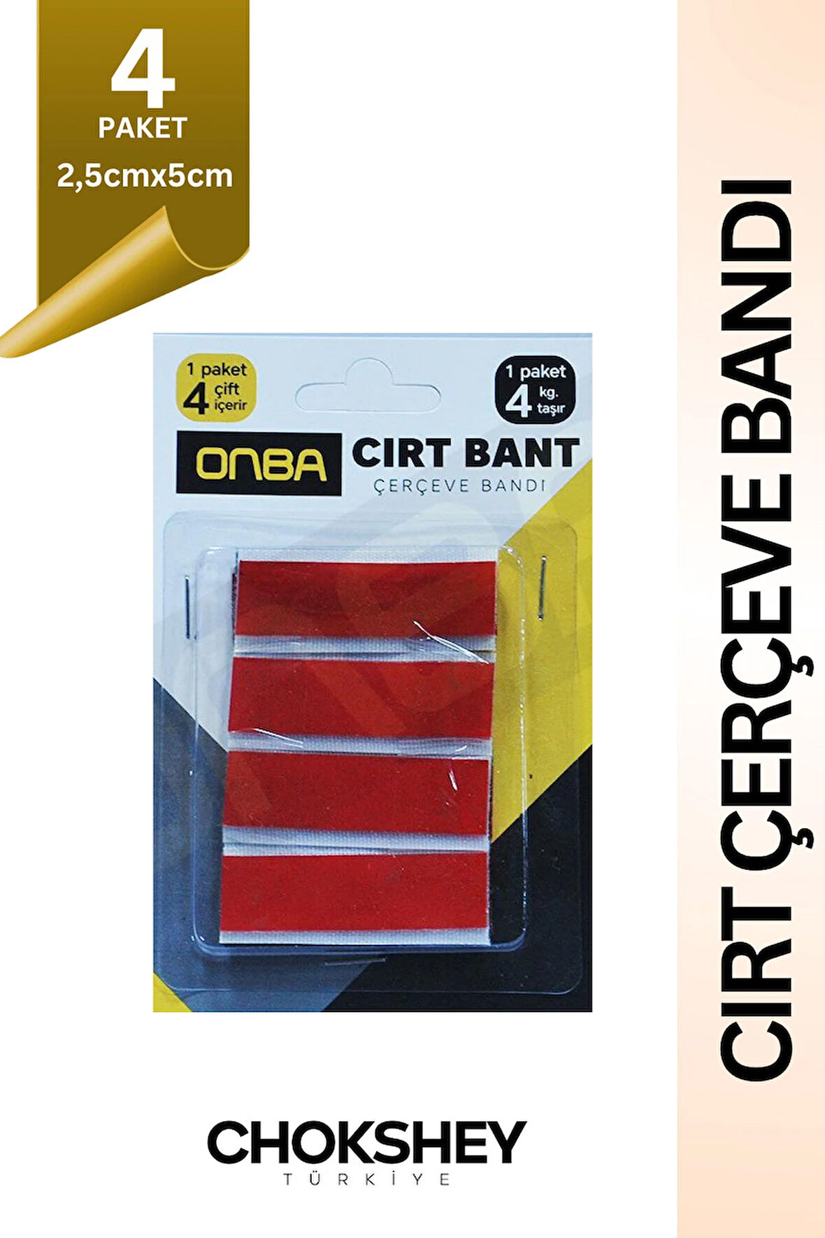 Özel Üretim İz Bırakmayan Yüksek Kaliteli Süper Güçlü 2,5 cm x 5 cm 4'lü Cırt Çerçeve Bant - 1 Adet