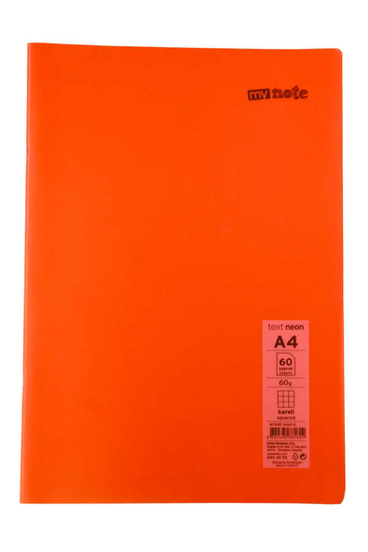 Mynote Text Neon A4 60 Yaprak Kareli Plastik Kapak Defter