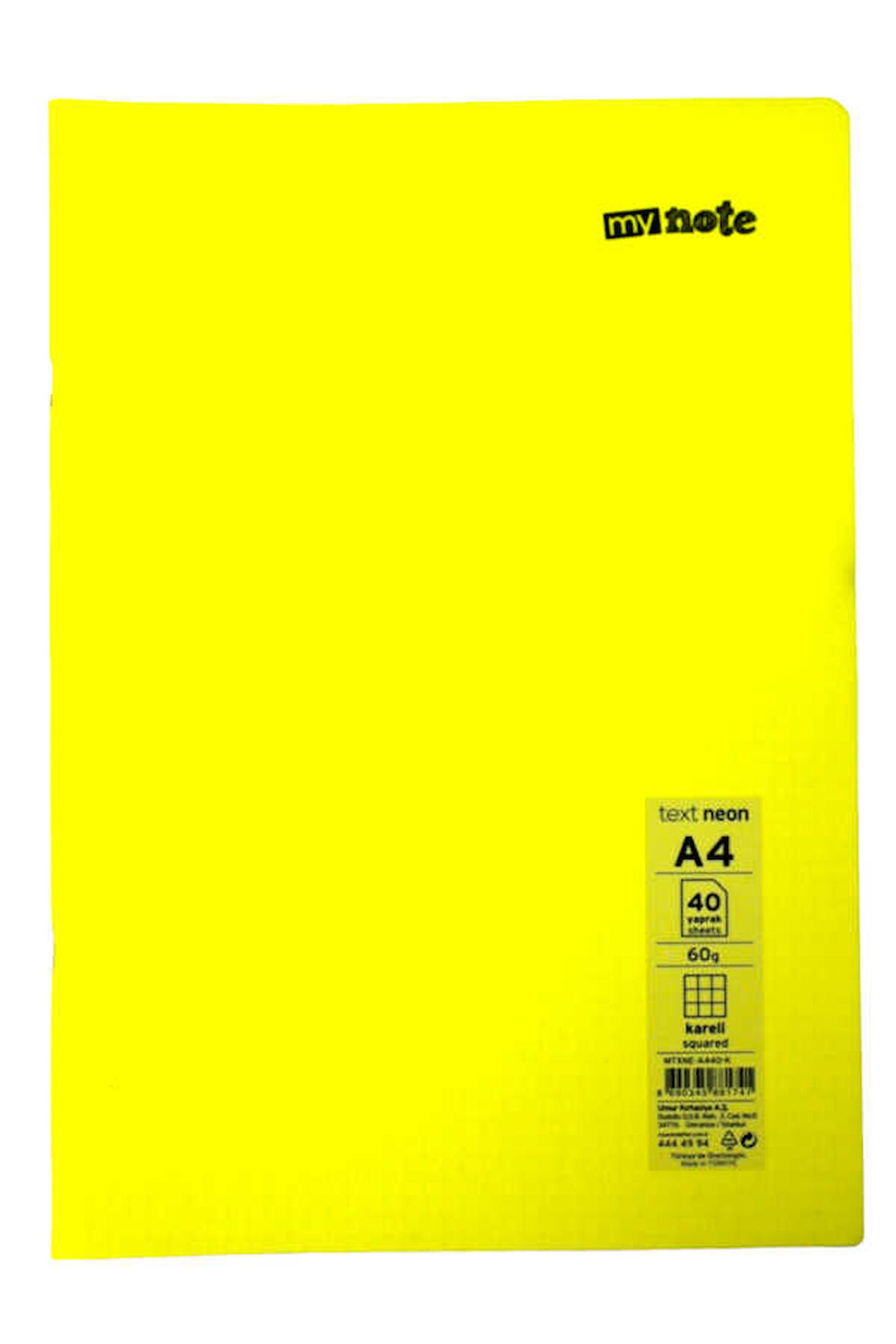 Mynote Text Neon A4 40 Yaprak Kareli Plastik Kapak Defter