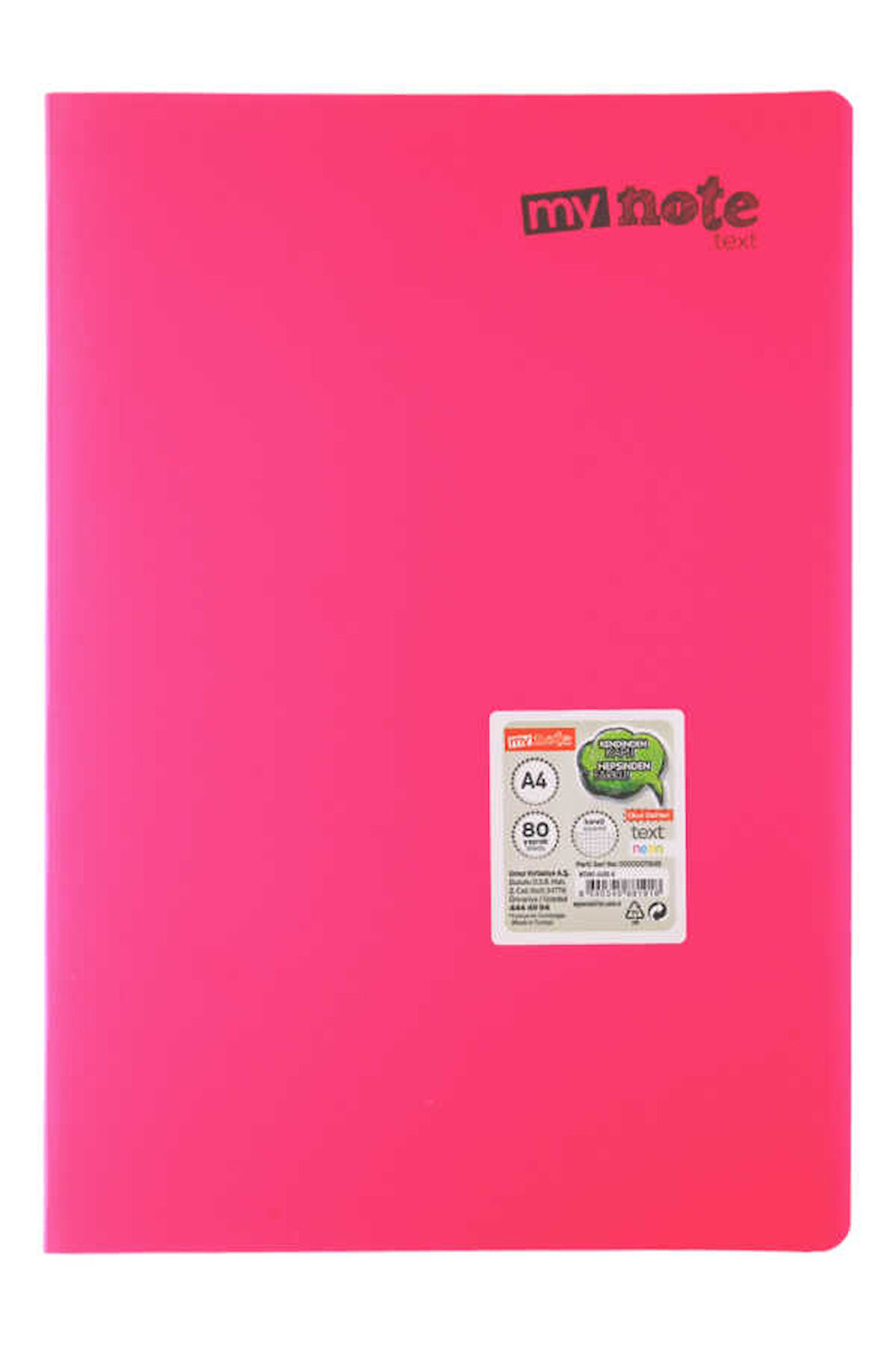 Mynote Text Neon A4 80 Yaprak Kareli Plastik Kapak Defter