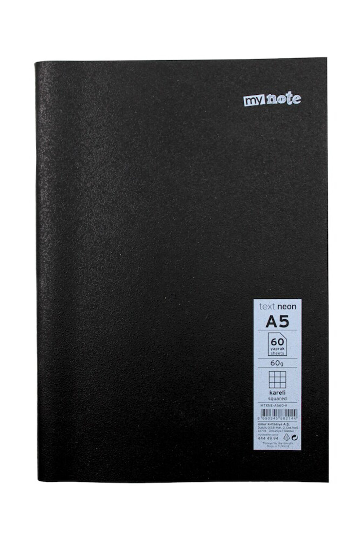 Mynote Text A5 60 Yaprak Kareli Plastik Neon Kapaklı Defter