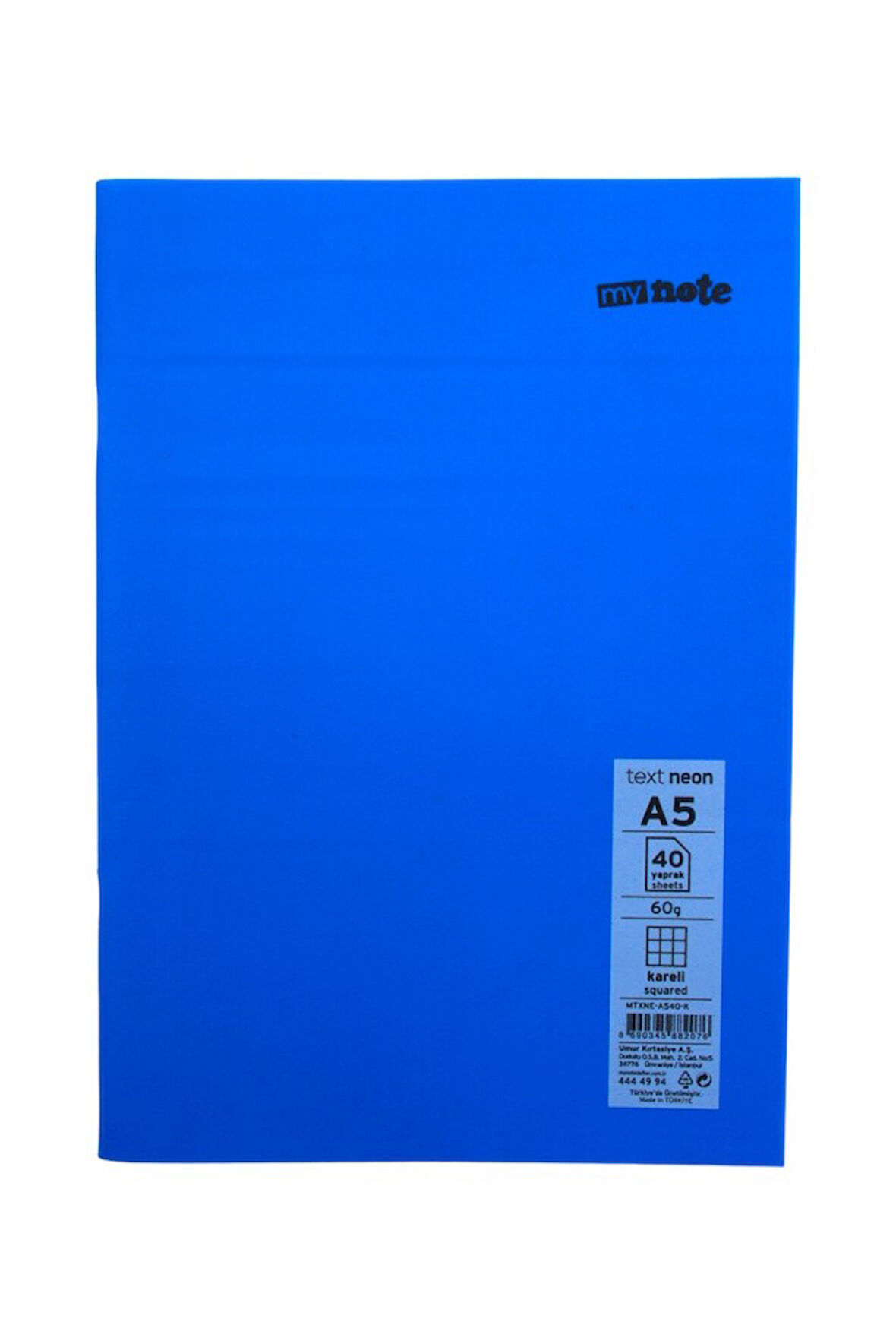 Mynote Text A5 40 Yaprak Kareli Plastik Neon Kapaklı Defter
