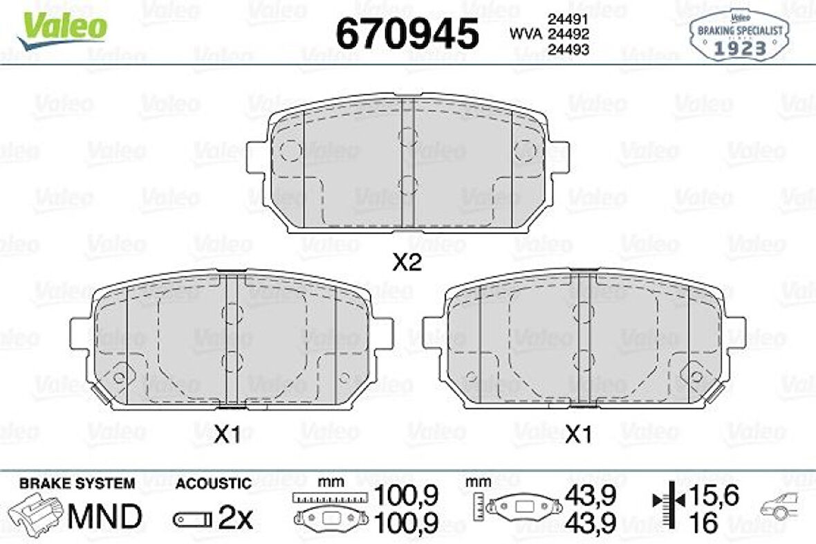 Kia Arka Fren Balatası Carens II Fj 2.0 Crdi 07 / 02 Carens III 2.0 Cvvt / 2.0 Crdi 09 / 06 D4ead1b Moto - Valeo 670945