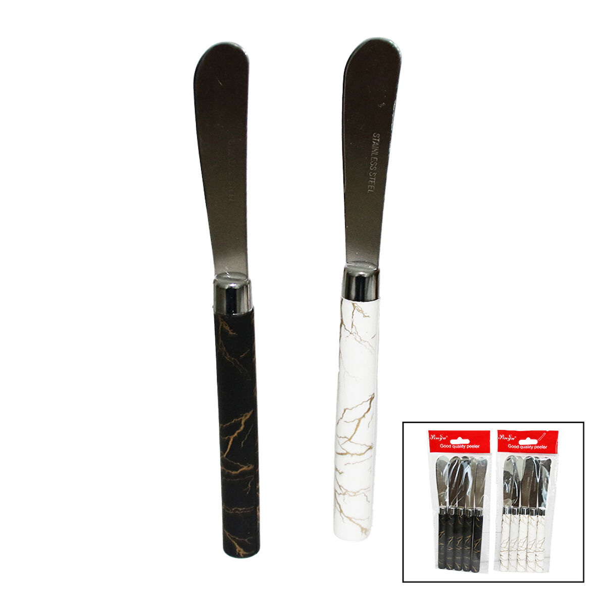 5 PARÇA  UZUN KAHVALTI BIÇAK - MERMER DESEN SAPLI 16.5 cm