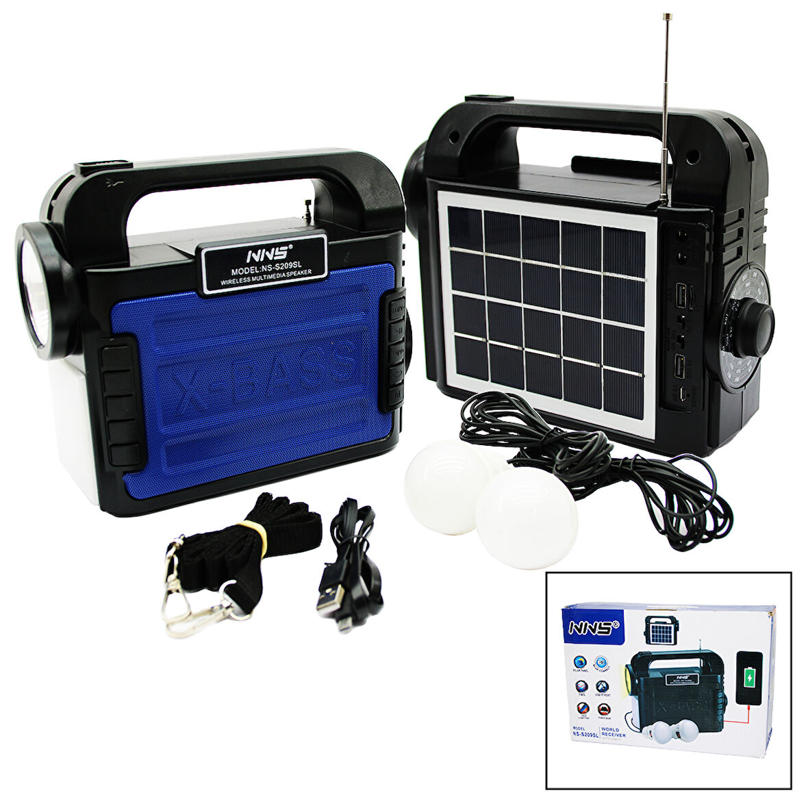 3IN1 - SOLAR 2İN1 EL FENERİ  - RA- MP3 BLUETOOTH - USB/ TF PORT - 2 PARÇA  AMPUL KABLOLU - POWERBANK