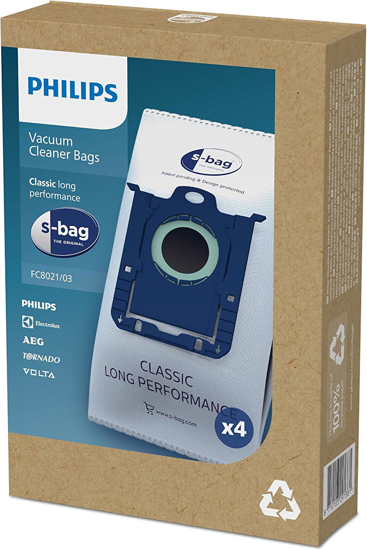 FC8021/03 S-Bag Elektrikli Süpürge Torbaları, Beyaz, 4 Adet