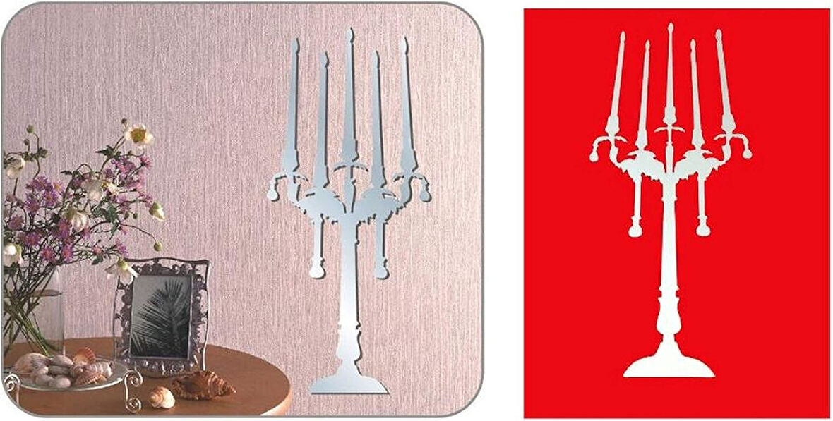 Aynalı Duvar Süsü (sticker) Şamdan Şekilli