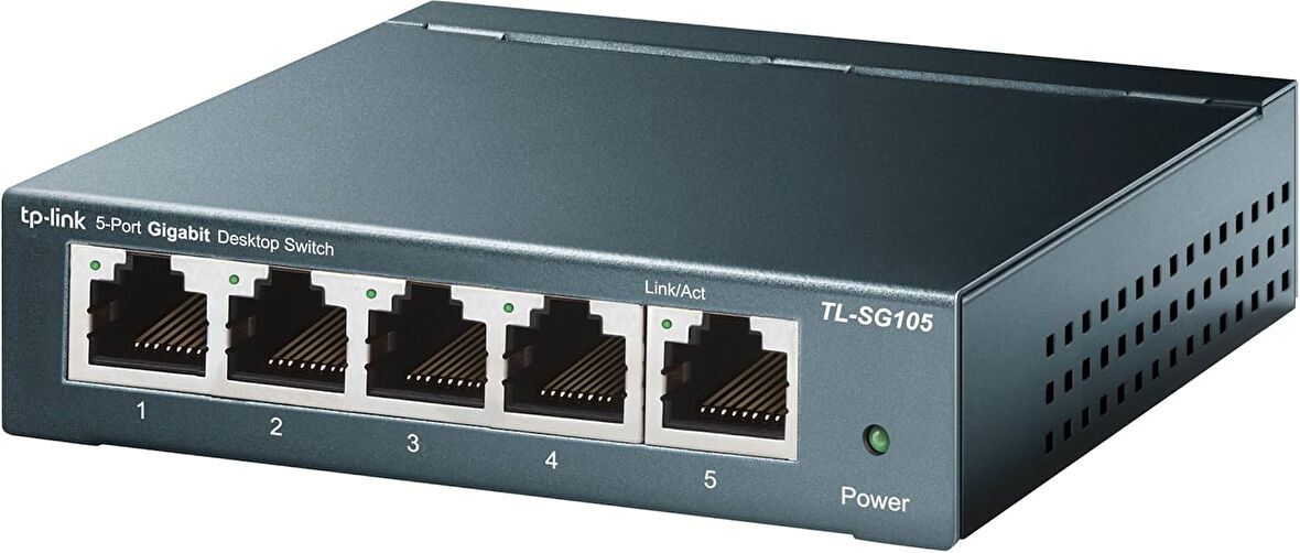 TL-SG105 5 bağlantı noktalı Gigabit ağ anahtarı (tam dupleks modda 2000 MBit/s'ye kadar, korumalı RJ-45 bağlantı noktası, metal gövde, IGMP gözetleme, yönetilmez, fansız) mavi metalik