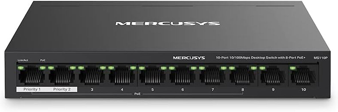 MS110P, 10-Port 10/100Mbps Desktop Switch with 8-Port PoE+