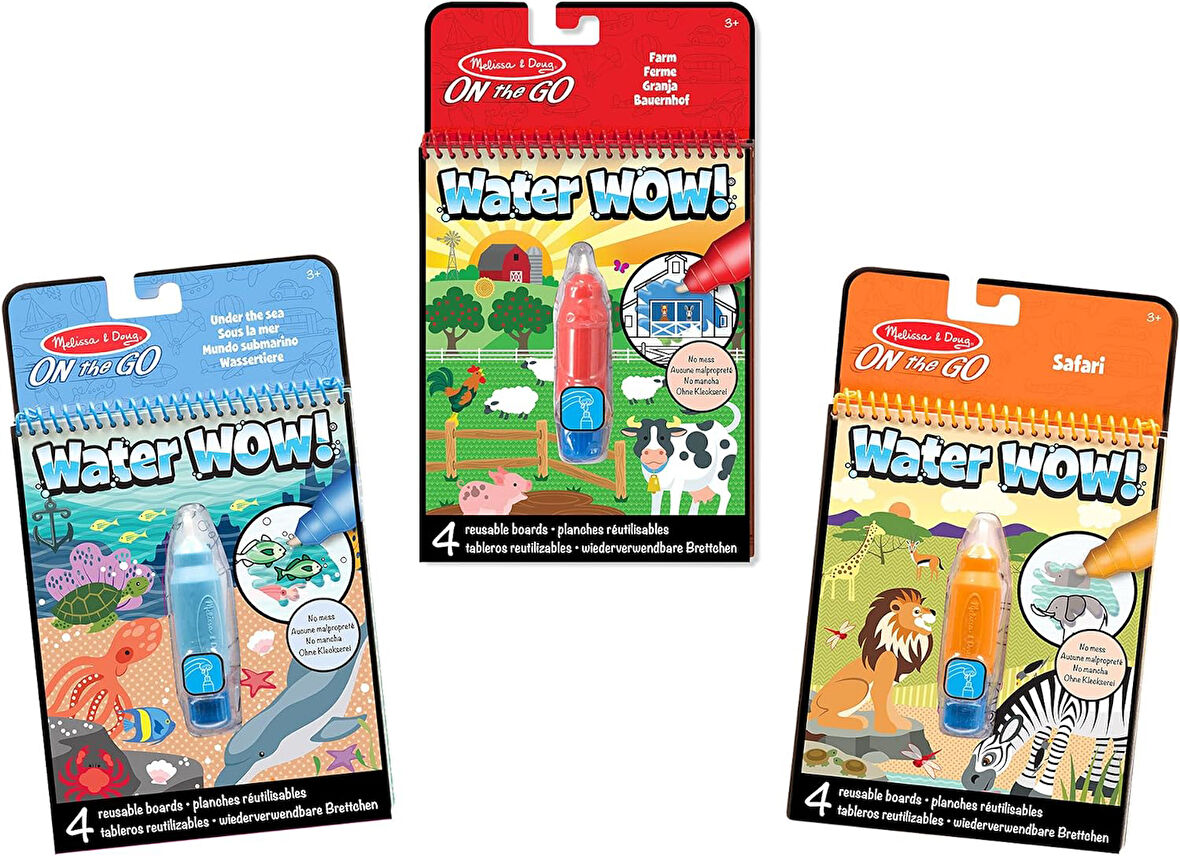 & Doug Water Wow 3 lü Set Çiftlik, Safari ve Deniz Altında suyla renklenen boyama seti, aktivite seti, seyahat, 3+ yaş, erkek veya kız çocuklar için hediye, çok renkli, 45003