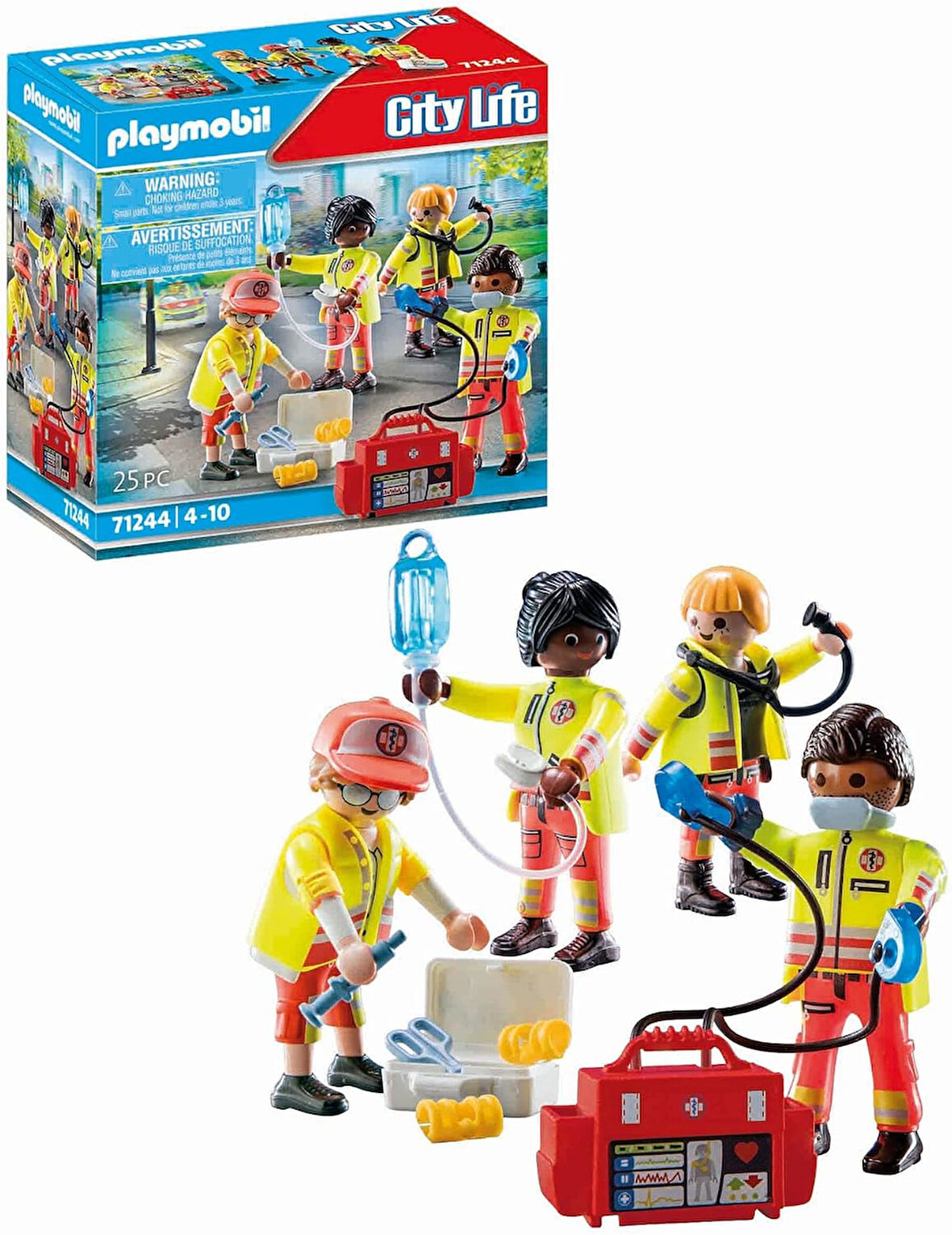 71244 City Life Tıbbi Ekip, Playmobil tıbbi oyuncak, acil servis oyuncak seti, doktor oyuncağı, acil durum ekibi, 4 yaş ve üzeri çocuklar için uygun kurtarma oyuncak, oyun seti