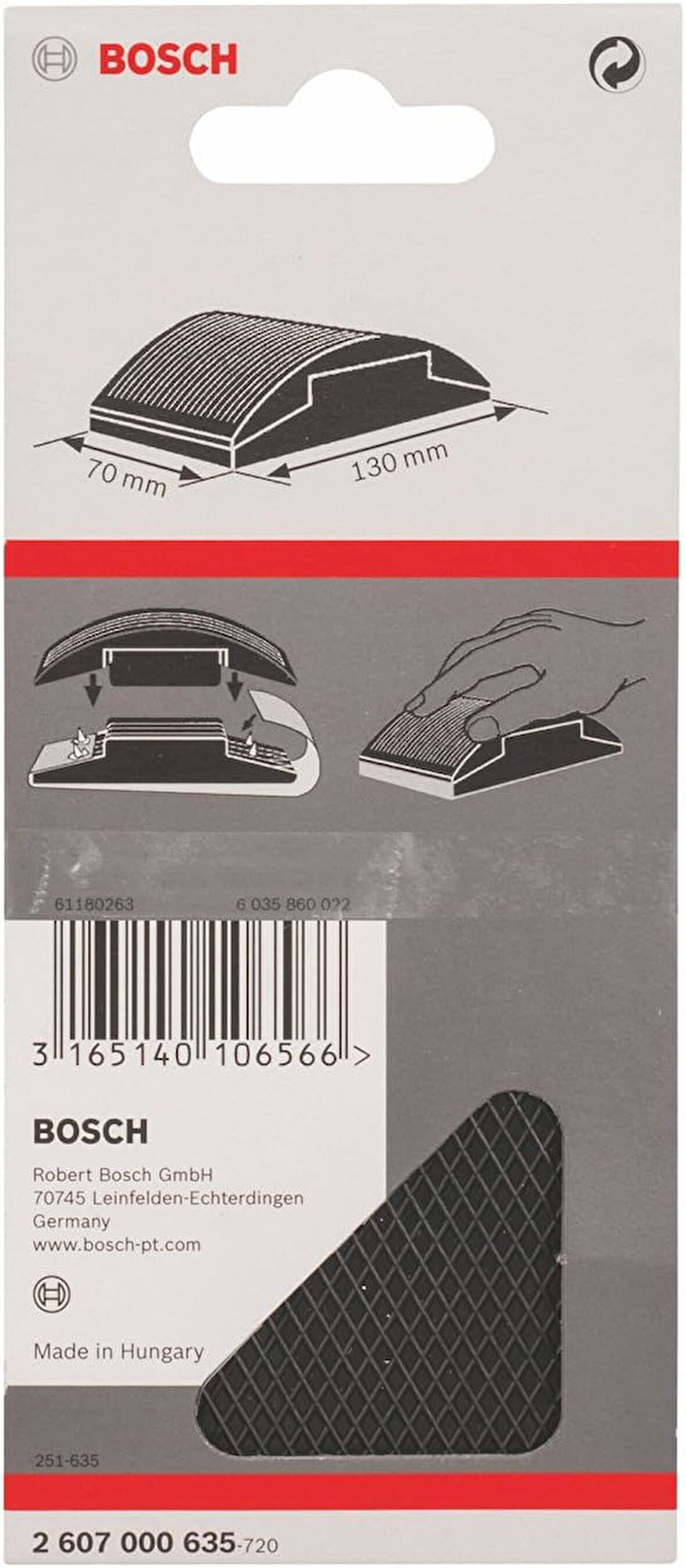 Handschleifblock 70 x 130 mm, 1 adet.