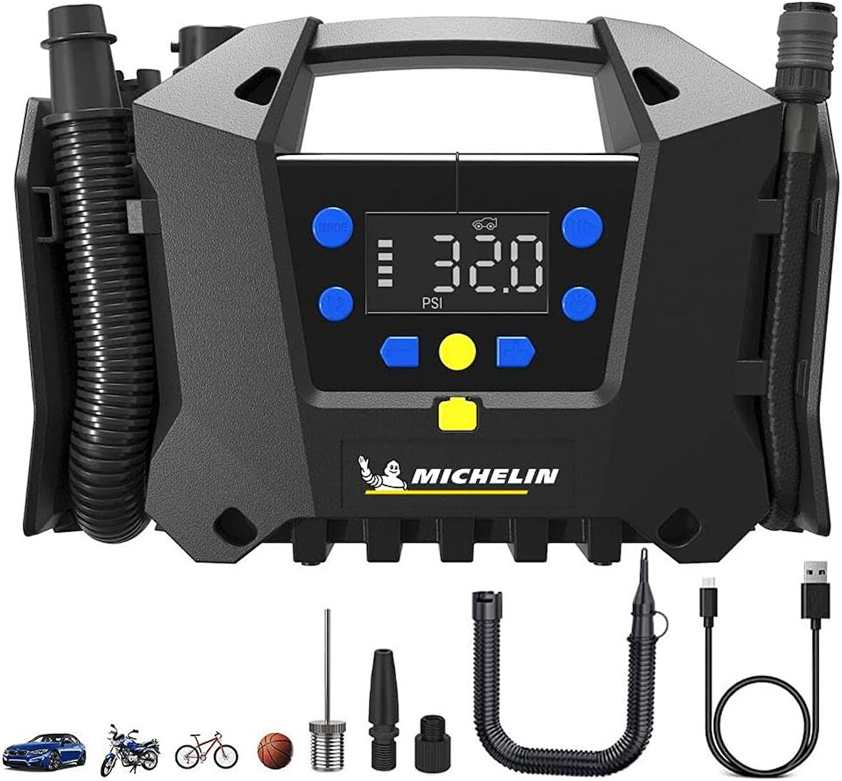 MC34259 11.1Volt/2.5Ah. Li-ion 120PSI Ayarlanabilir Dijital Basınç Göstergeli Şarjlı Lastik & Yatak Şişirme Pompası