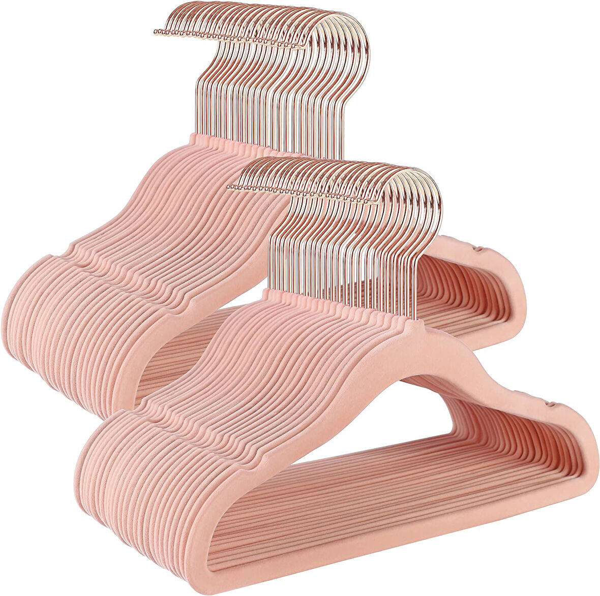 Çocuk Elbise Askısı, 50'li Set, Pembe Altın Kancalı, Kaymaz, Yer Tasarruflu, Elbise Dolabı İçin Askı, Bebek Kıyafeti, Etek ve Pantolon, Çocuklar İçin, Kadife, Açık Pembe Crf027P01