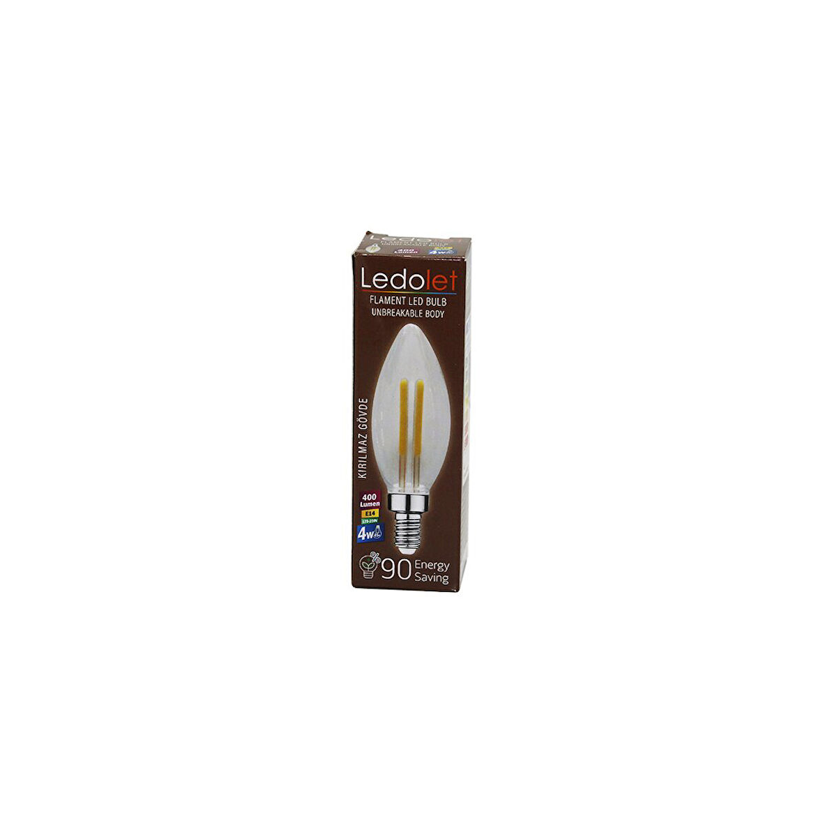 LEDOLET  4W=45W - E14   MUM  FLAMENT LED RUSTİK AMPUL  400LUMEN - 3000K   KIRILMAZ GÖVDE