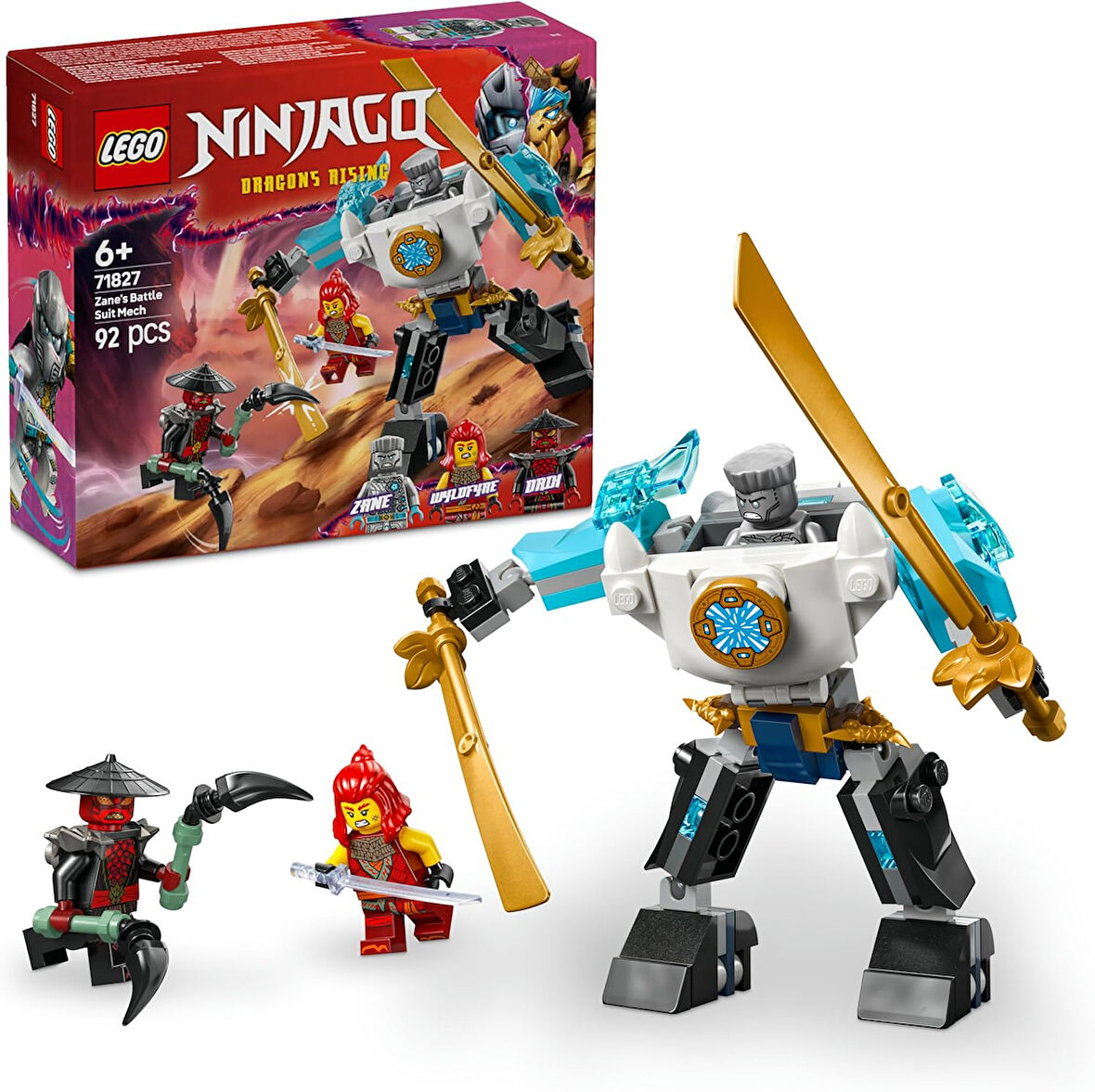 Zane in Savaş Zırhı Mech i 71827-6 Yaş ve Üzeri Çocuklar için 3 Minifigürlü Yaratıcı Oyuncak Yapım Seti, Doğum Günü Hediyesi (92 Parça)