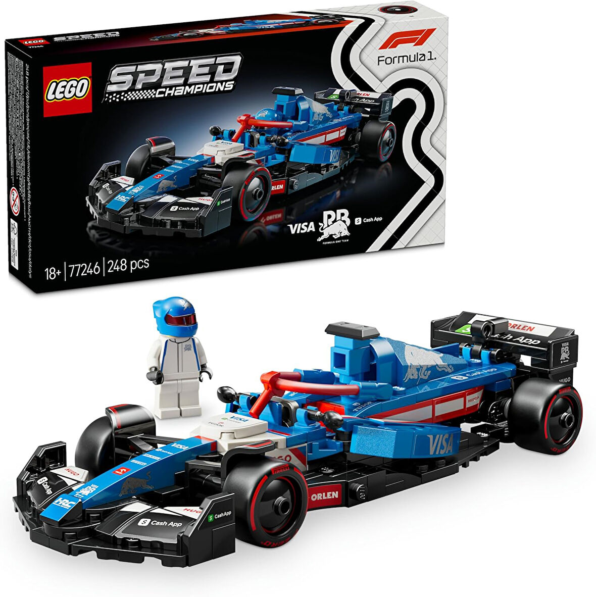 Speed Champions Visa Cash App RB VCARB 01 F1 Yarış Arabası 77246 - 10 Yaş ve Üzeri Kız ve Erkek Çocukları için Koleksiyonluk Sürücü Minifigürü İçeren Yapım ve Sergileme Seti (248 Parça)