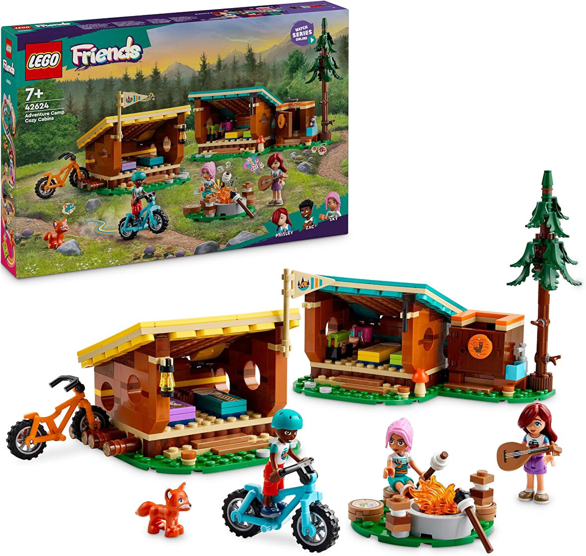 Friends Macera Kampı Şirin Kulübeler 42624-7 Yaş ve Üzeri Kız ve Erkek Çocuklar için 3 Mini Bebek ve 1 Tilki Figürü İçeren Doğa Rol Yapma Seti, Çocuklar için Doğum Günü Hediyesi (437 Parça)
