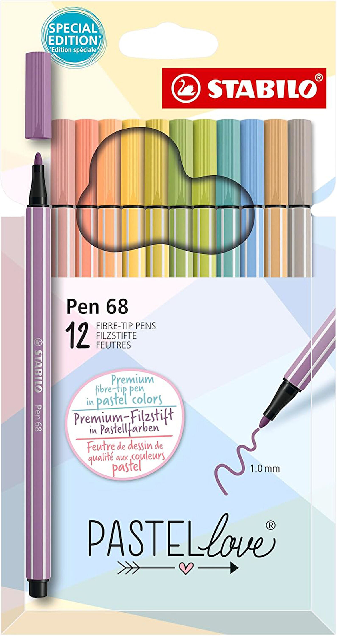 Pen 68 Pastellove - Keçe Uçlu Boya Kalemi - 12'li Paket - Çeşitli Renkler