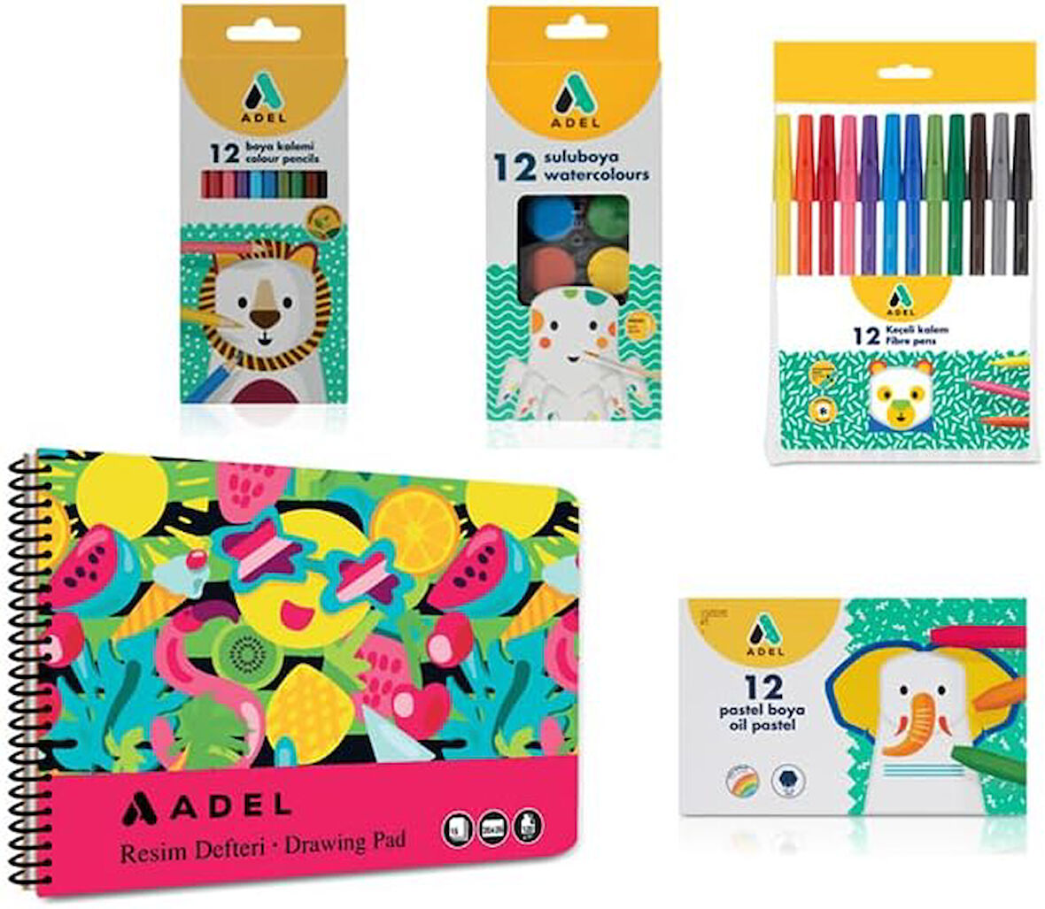 4 lü Boyama Seti+Resim Defteri25x35