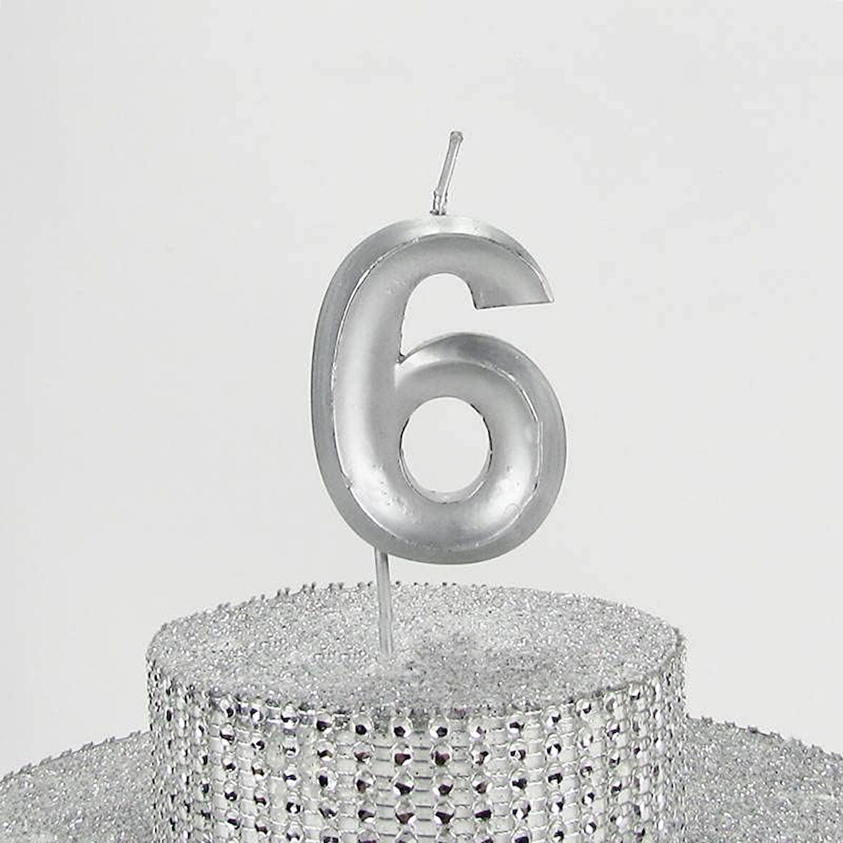 VİTRİNİ 6 Altı Rakamlı Gümüş Gri Mum 6.5 Cm
