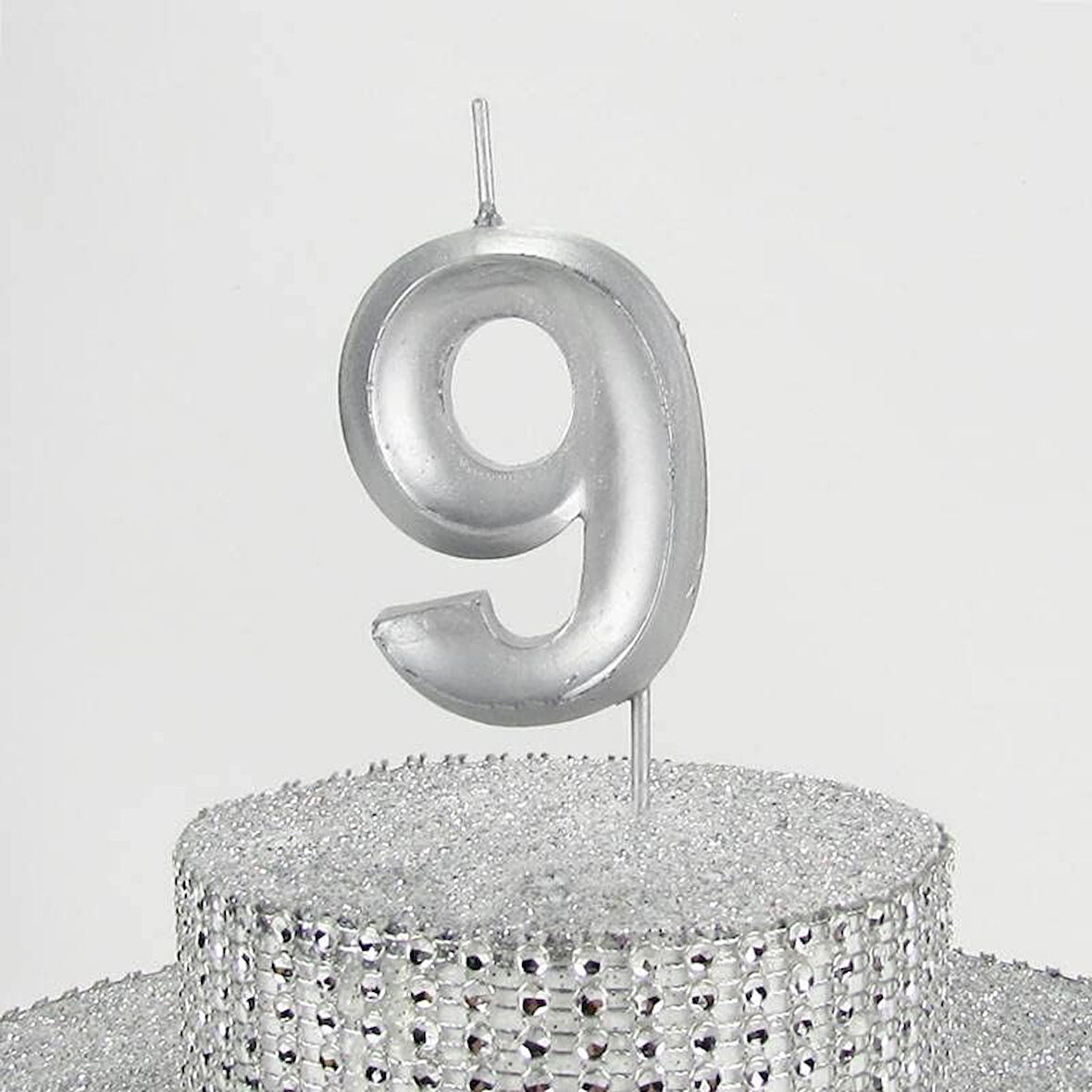 VİTRİNİ 9 Dokuz Rakamlı Gümüş Gri Mum 6.5 Cm