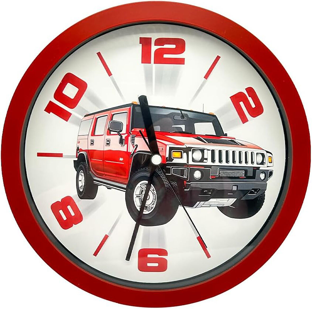 Mark Premium Serisi Jeep Desenli KırmızıDuvar Saati 25 cm