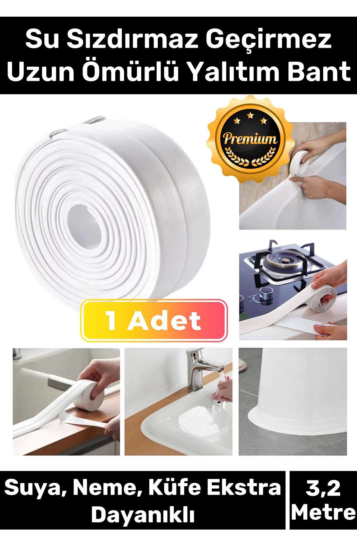 Premium Lavabo Küvet Pvc Su Geçirmez Sızdırmaz Dayanıklı Yağ Kenar Küf Önleyici 3.2m İzolasyon Bant