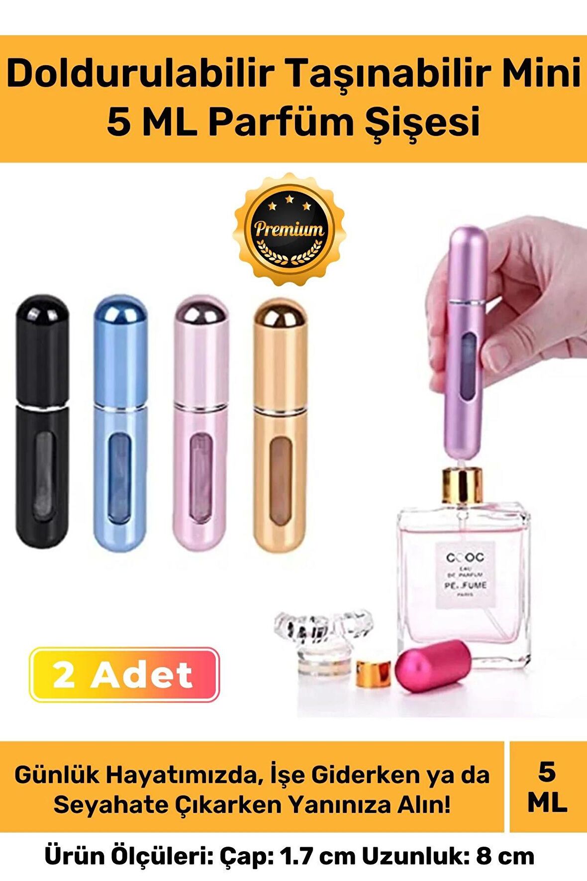 Özel Parfüm Şişesinden Doldurulabilir Taşınabilir Çanta İçi Mini Cep Parfüm Şişesi 5 Ml x 2 Adet