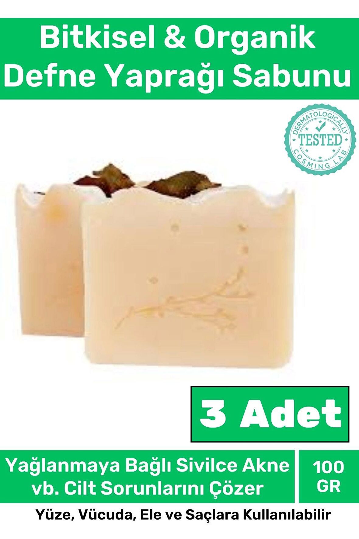 Özel %100 Doğal Defne Yaprağı Sabunu Organik Zeytinyağlı Defne Yapraklı Saç El Cilt Sabun 3'lü Set