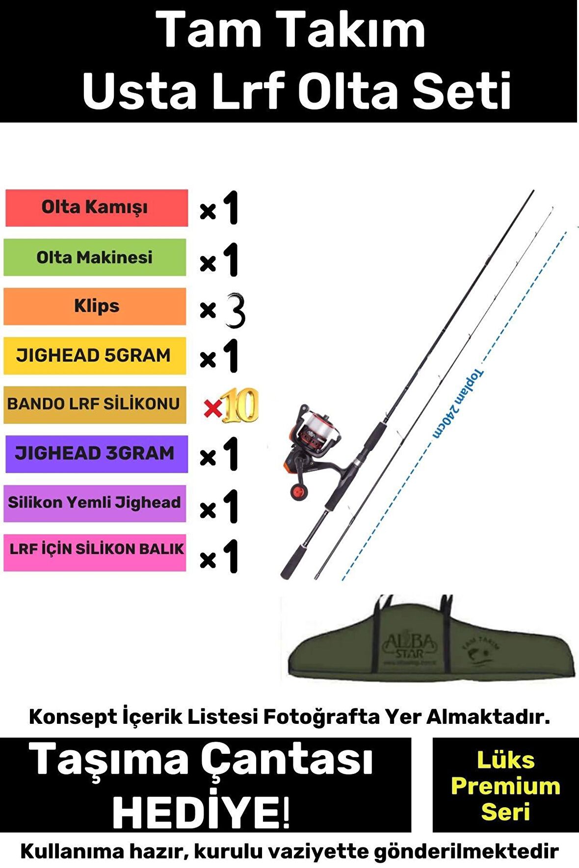 Özel Üretim Şık Taşıma Çantalı Hazır Kurulu Tam Takım Usta Lrf Olta Seti - 3m Kamış