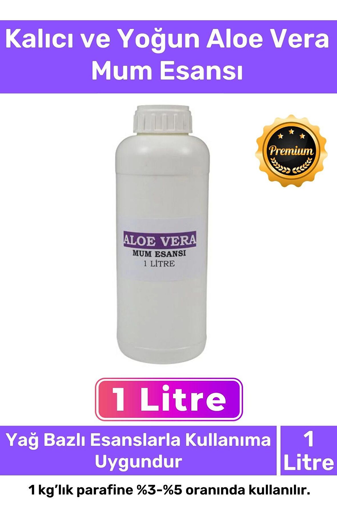 Özel Üretim Kalıcı Yoğun Kaliteli Yağ Bazlı Tüm Ürünlerle Kullanıma Uygun Aloe Vera Mum Esansı 1 LT