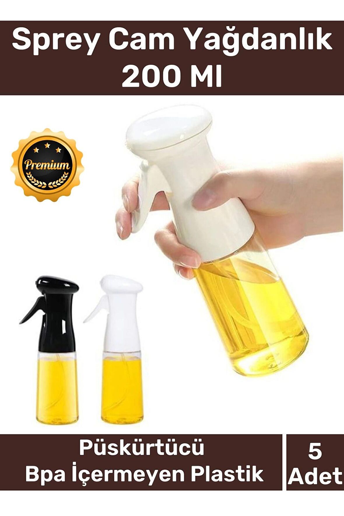 Deluxe Atomize Başlık Fan Şekilli Püskürtücü Bpa İçermeyen Plastik Sprey Cam Yağdanlık 200 ml 5 Adet