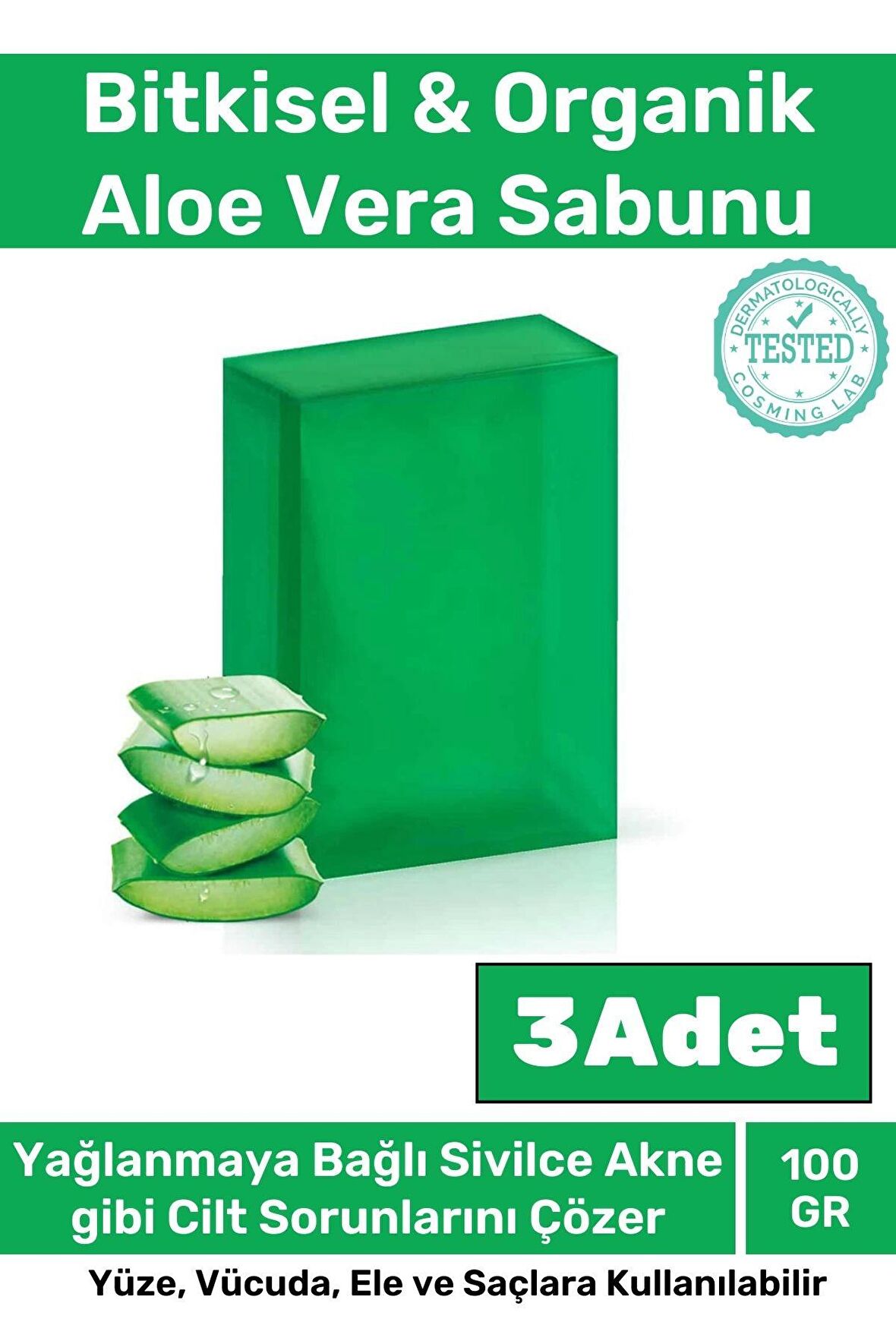 Özel Üretim %100 Doğal Koku Yüz Cilt Beyazlatıcı Organik Nemlendirici Aloe Vera Sabunu 3 Adet