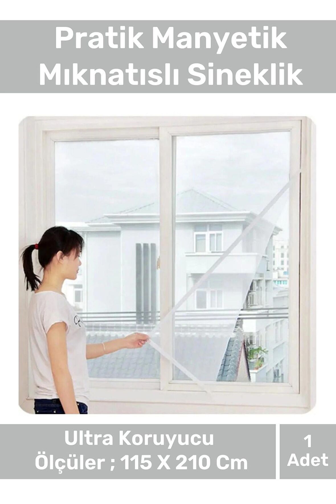 Deluxe Pencere Balkon Dükkan Cam Pratik Manyetik Mıknatıslı Siyah Kapı Sinekliği Tülü 115 X 210 Cm