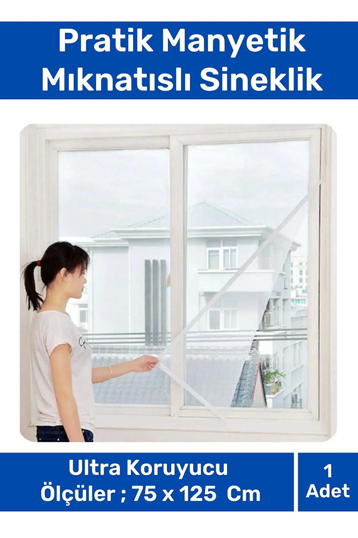 Deluxe Pencere Balkon Dükkan Cam Pratik Manyetik Mıknatıslı Siyah Kapı Sinekliği Tülü 75X125 Cm