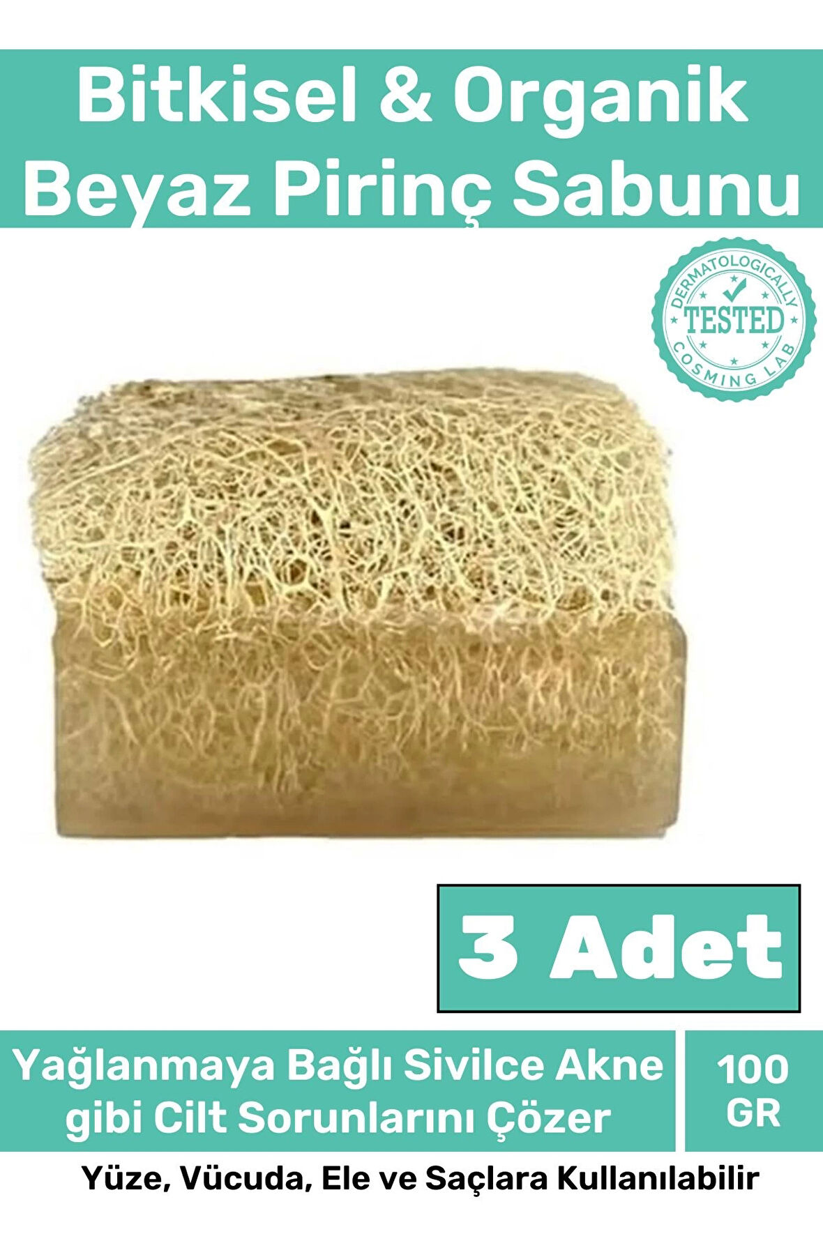 Özel %100 Doğal Koku Yüz Cilt Beyazlatıcı Organik Nemlendirici Kabak Lif Beyaz Pirinç Sabunu 3 Adet