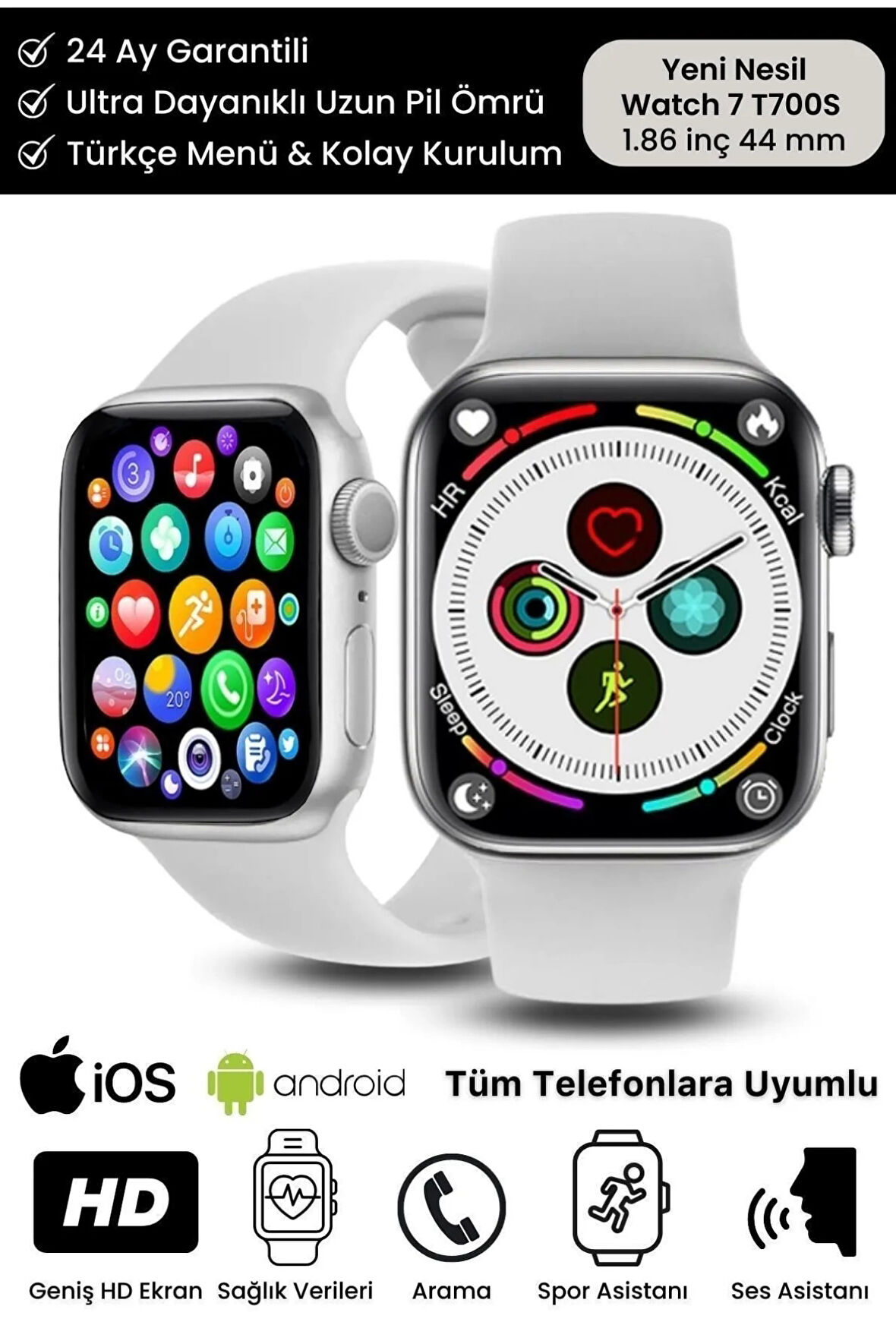 Su Geçirmez 45mm T700s Simli Watch 7 Ios Android Sağlık Sensörlü Bluetooth Aramalı Alarm Akıllı Saat