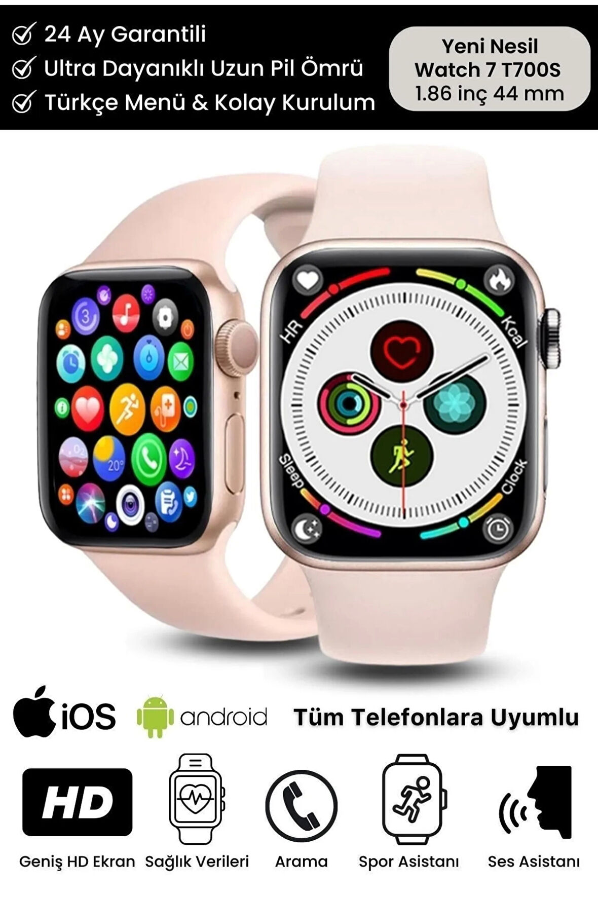 Su Geçirmez 45mm T700s Simli Watch 7 Ios Android Sağlık Sensörlü Bluetooth Aramalı Alarm Akıllı Saat