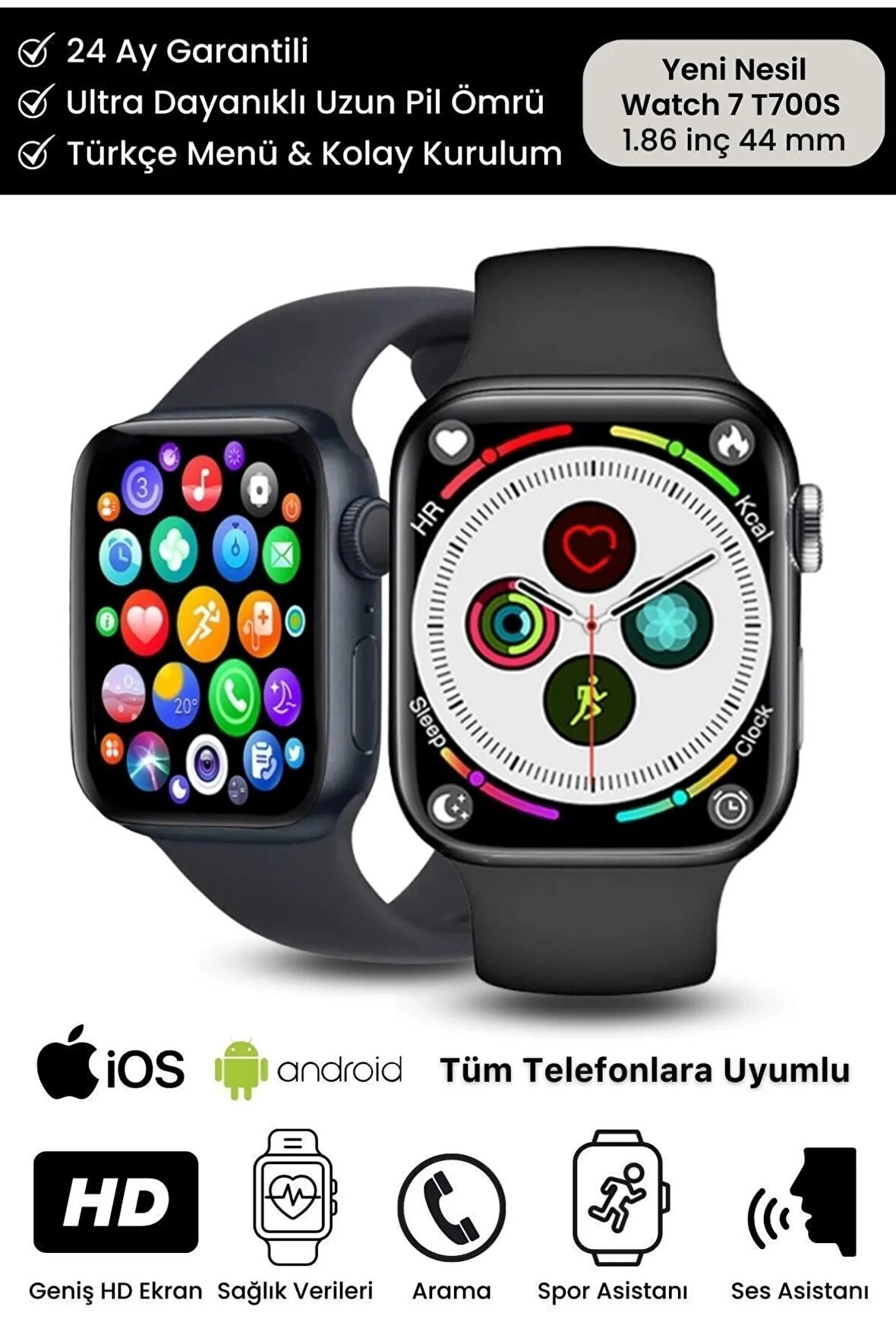 Su Geçirmez 45mm T700s Simli Watch 7 Ios Android Sağlık Sensörlü Bluetooth Aramalı Alarm Akıllı Saat