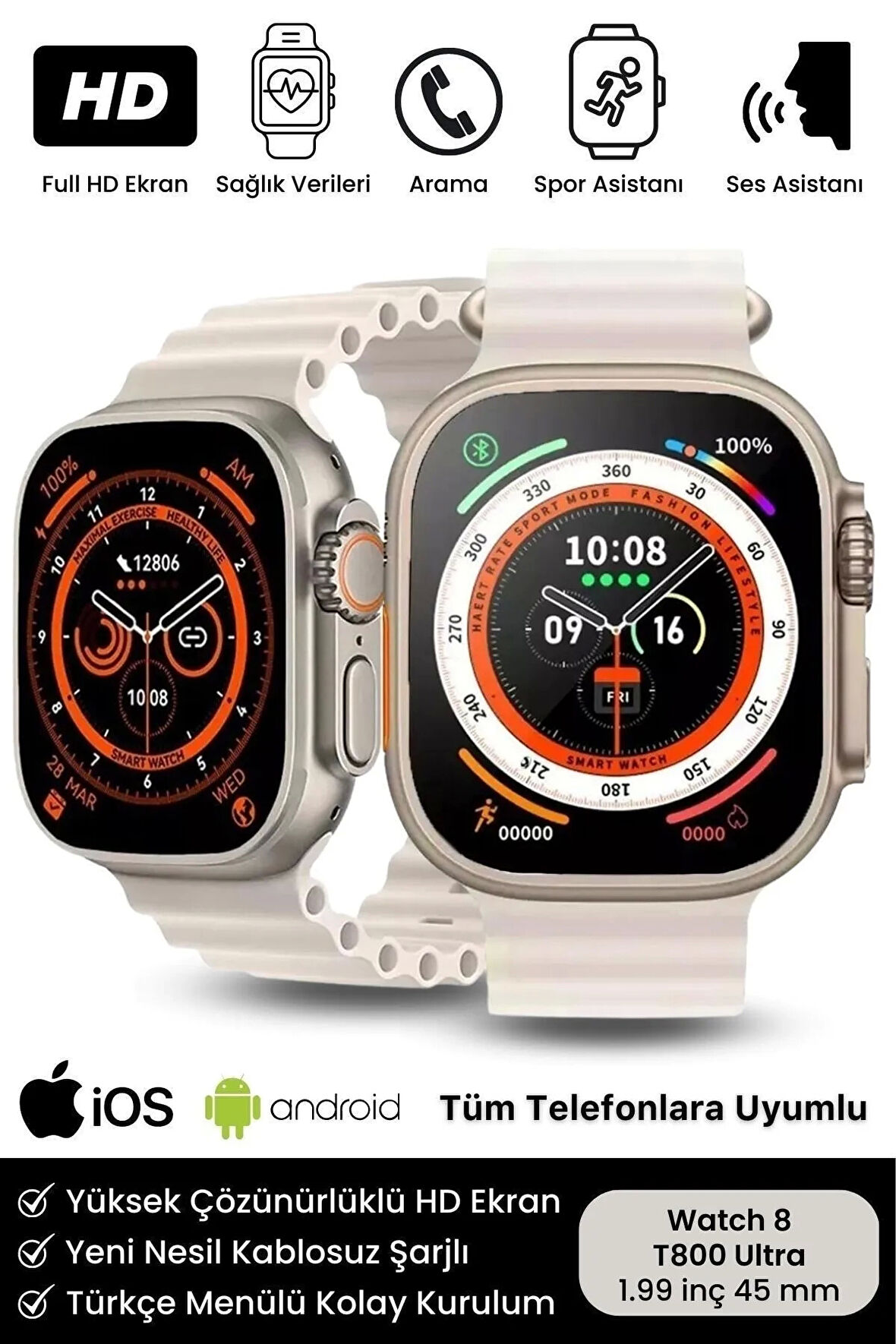 Watch 8 Ultra Series Ios Android Uyumlu Spor Sağlık Sensörlü 45mm Ultra Akıllı Saat