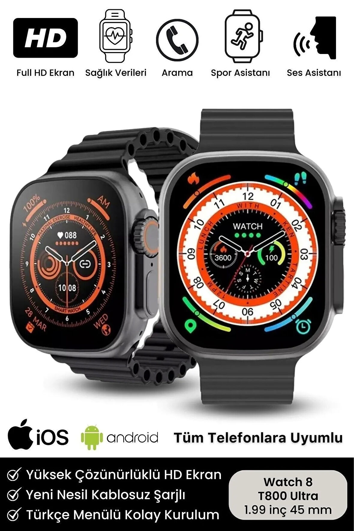 Watch 8 Ultra Series Ios Android Uyumlu Spor Sağlık Sensörlü 45mm Ultra Akıllı Saat