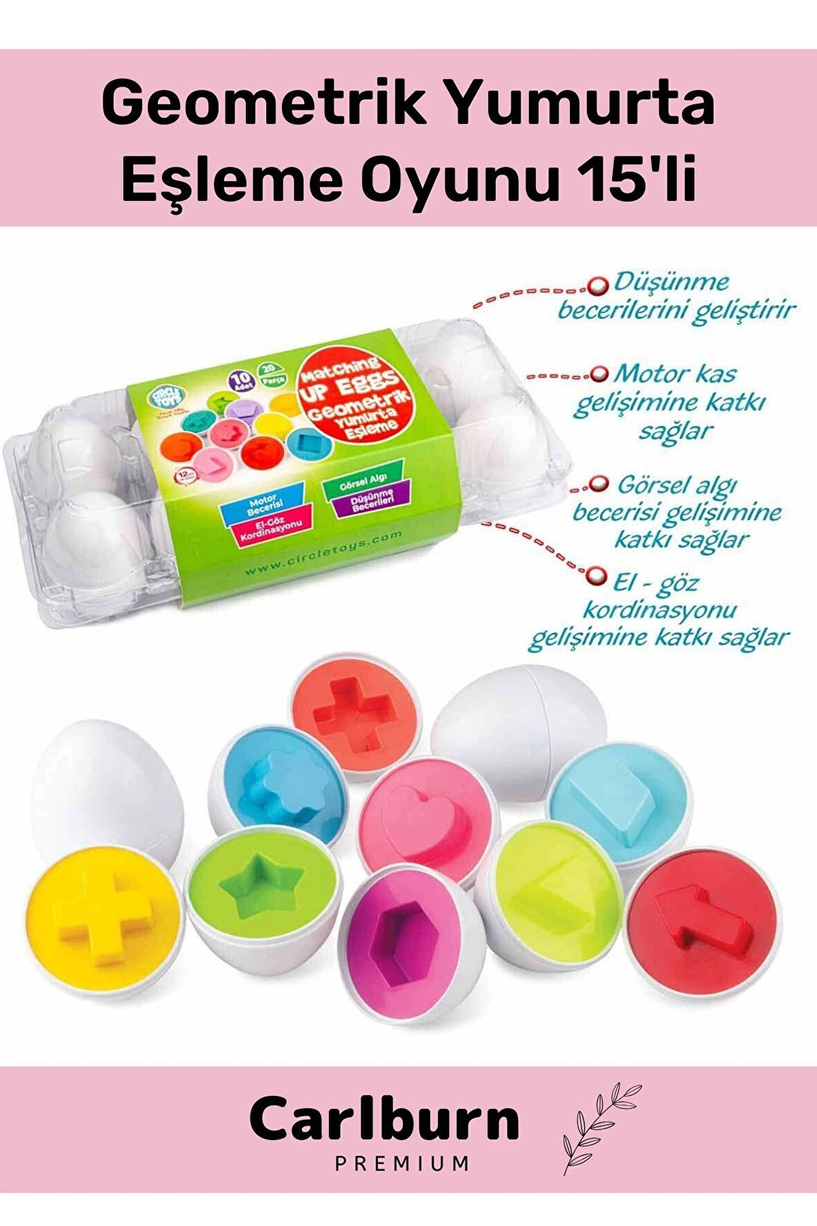 Özel Üretim Zeka Geliştirici Eğitici Çocuk El Göz Kordinasyonu Geometrik Yumurta Eşleme Oyunu 15'li
