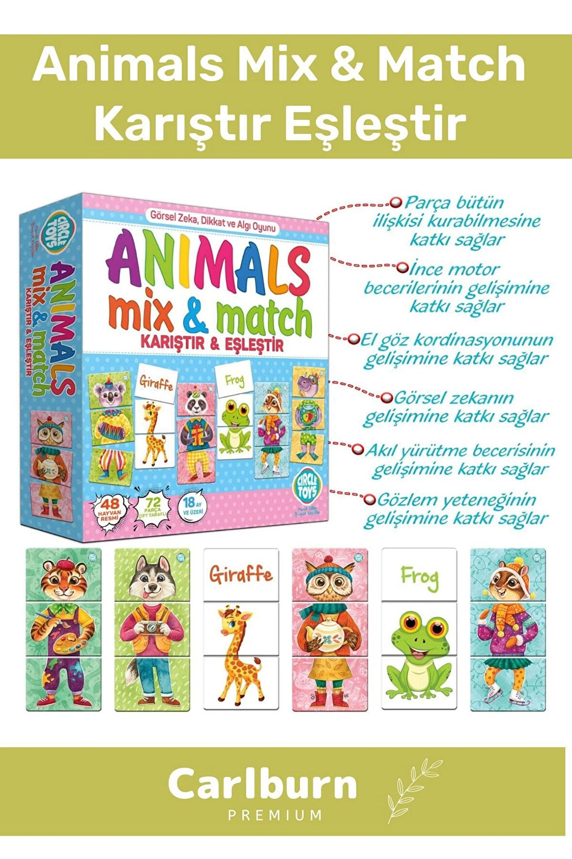 Özel Üretim Zeka Geliştirici Çocuk El Göz Koordinasyonu Animals Mix & Match Karıştır Eşleştir