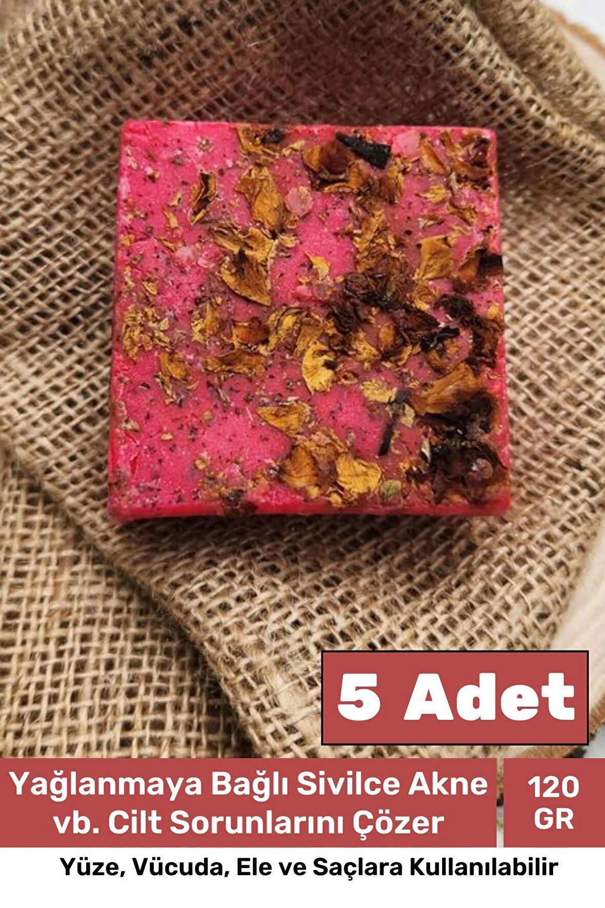 Özel Üretim %100 Doğal Güzel Kokulu El Yüz Saç Vücut Cilt Orijinal Bitkisel Gül Sabunu 120G - 5 Adet